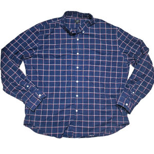 J. Crew Oxford 2XL XXL Blue Red White Plaid Flannel Button Down Shirt